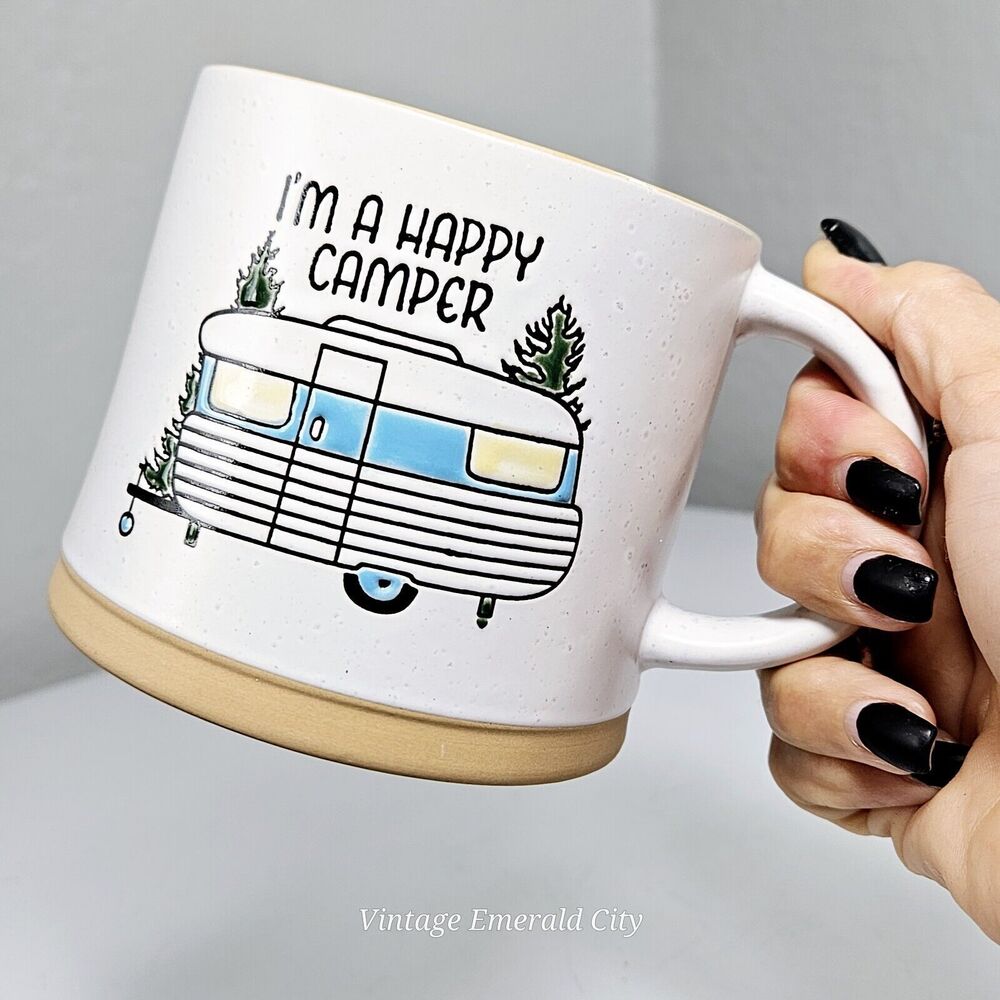 I'm Happy Camper Retro Mug Coffee Cup 18oz Trailer RV Home Is Where You Park It!
